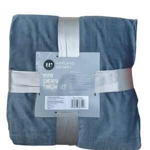 Wayland Square Blue Mink Sherpa Throw and Pillow Set